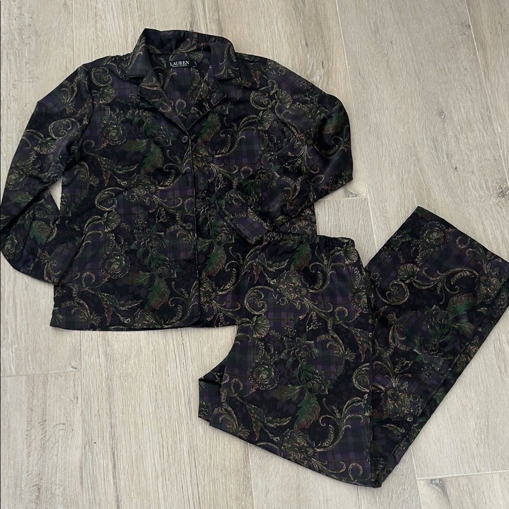 Ralph Lauren Purple and Green Plaid Pajama Top and bottoms